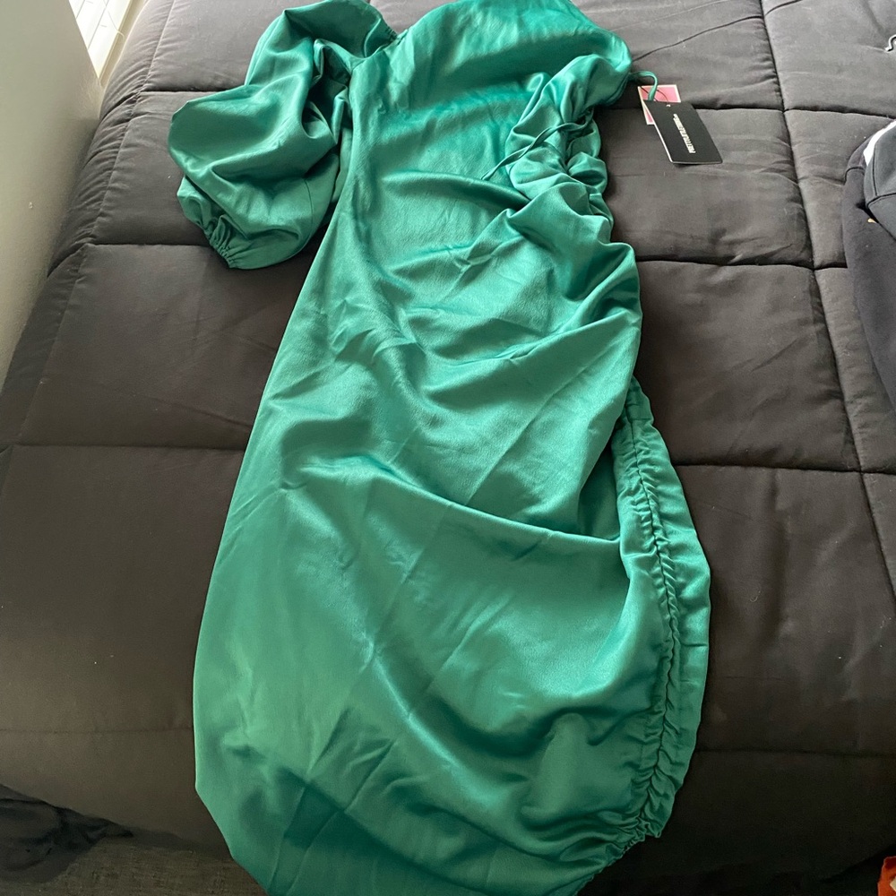 New green satin dress